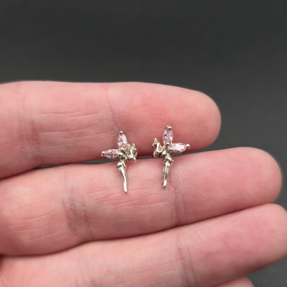 Sterling Silver Fairy Pink Cubic Zirconia Stud Earrings A7144